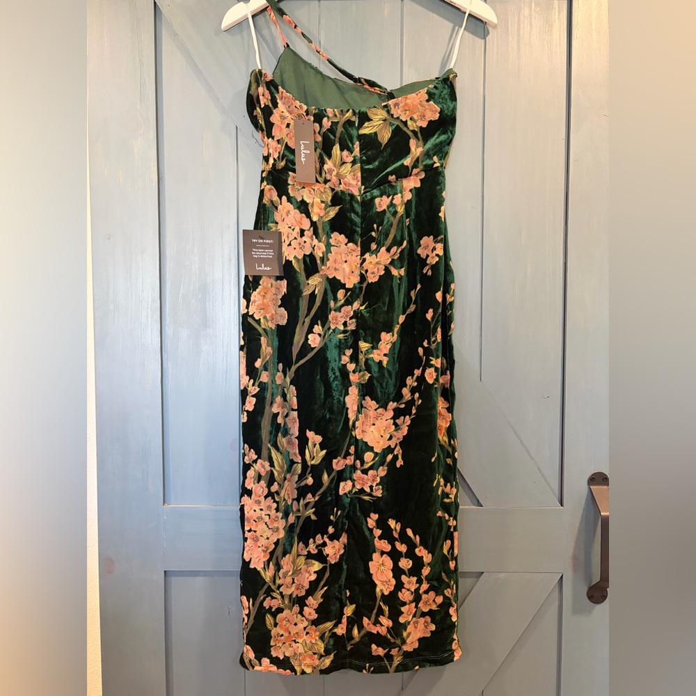 NWT Lulus Posh Forever Emerald Floral Burnout Velvet Midi Dress Size S - Picture 5 of 10